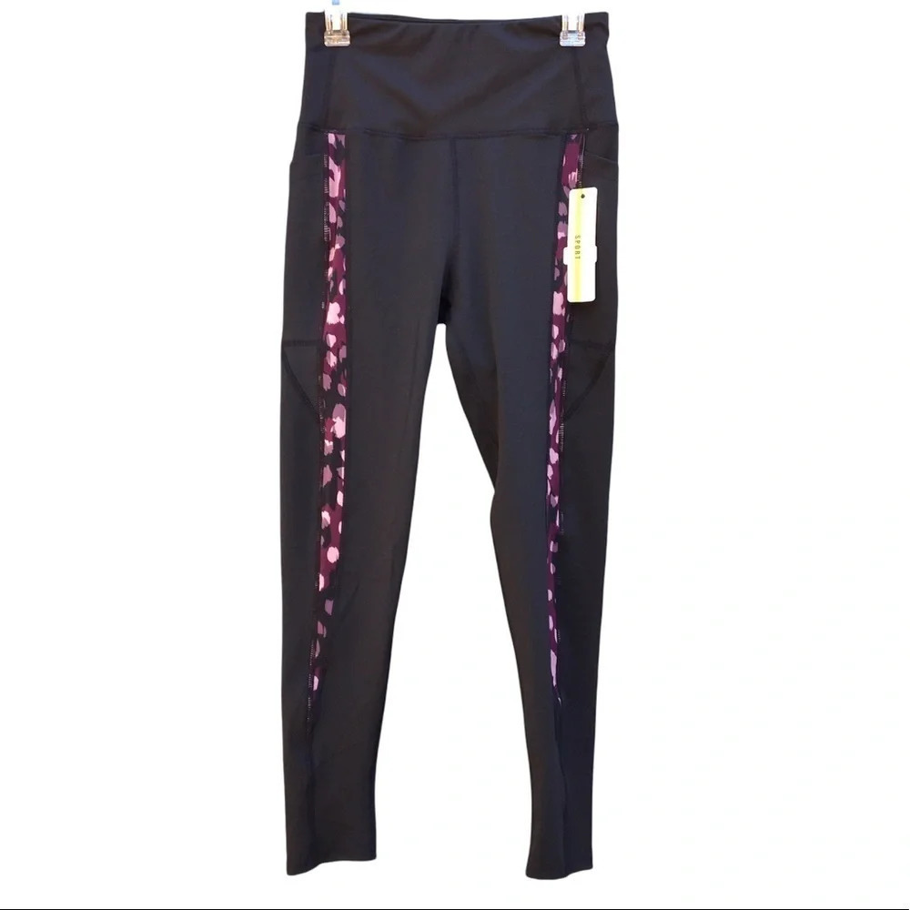 NWT Nicole Miller Sport Black Stripe Skinny Athletic Leggings Size Medium M